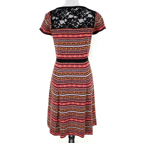 Sparrow Sweater Dress Womens Medium Black Orange Stripe Knit Lace Anthropologie - Picture 2 of 14